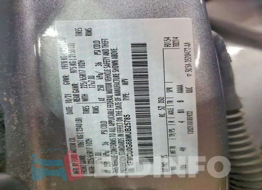 1FMCU0G68MUB25785 Photo# 13