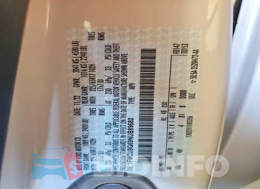 1FMCU9G69NUB89680 Photo# 13