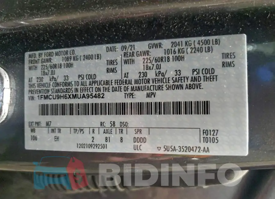 1FMCU9H6XMUA95482 Photo# 14