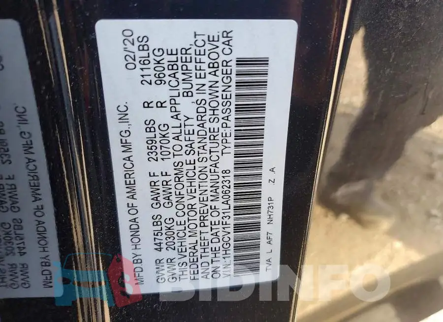 1HGCV1F31LA062318 Photo# 12