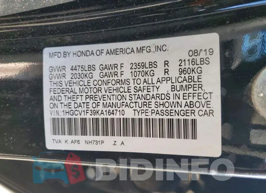1HGCV1F39KA164710 Photo# 12