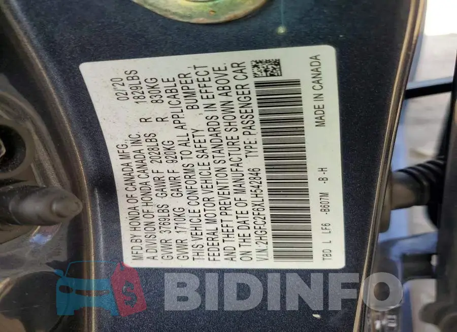2HGFC2F6XLH542846 Photo# 12