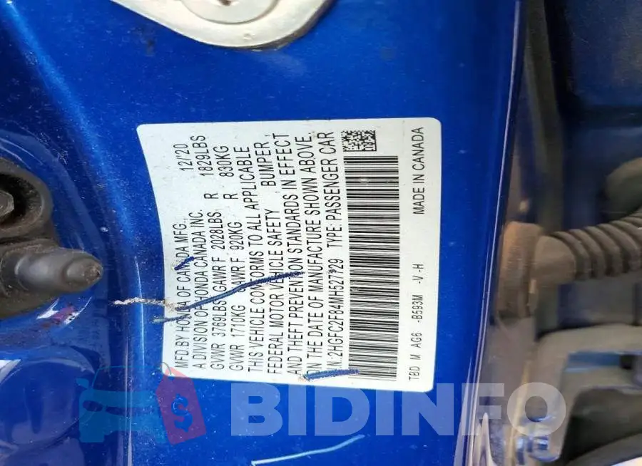 2HGFC2F84MH527729 Photo# 12