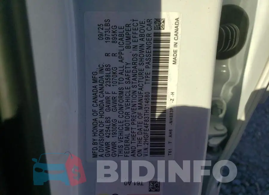 2HGFE4F83TH314680 Photo# 12