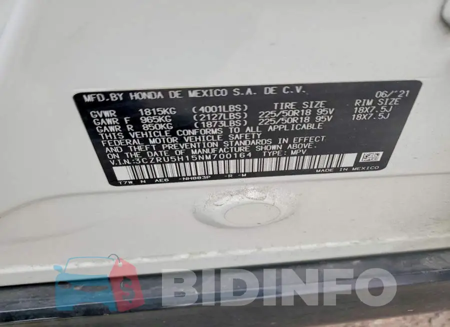 3CZRU5H15NM700164 Photo# 13