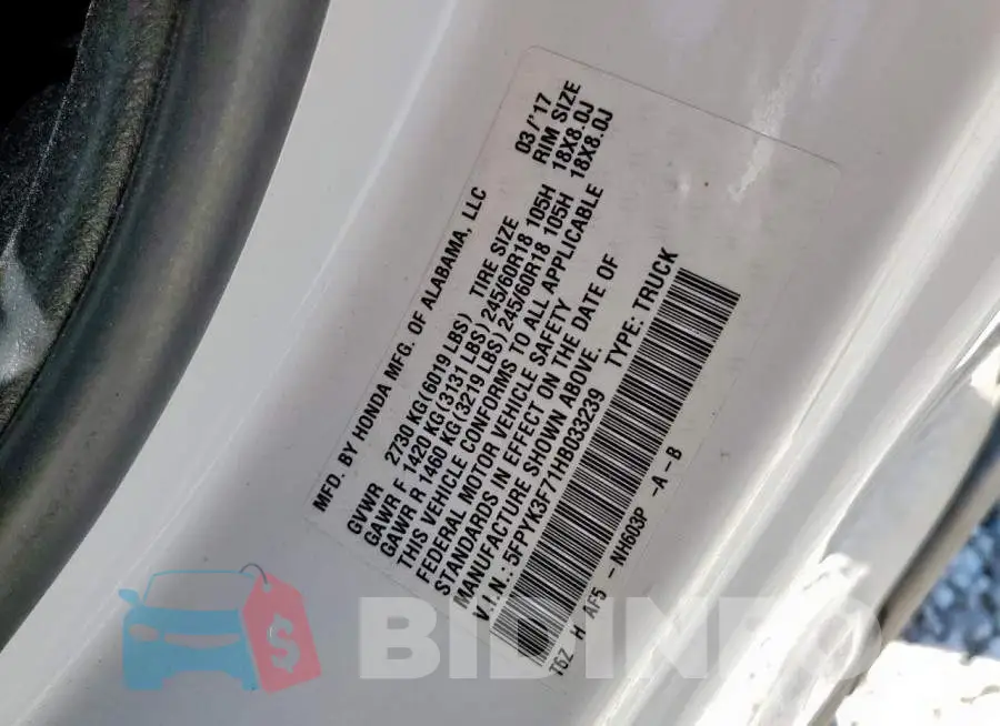 5FPYK3F71HB033239 Photo# 13