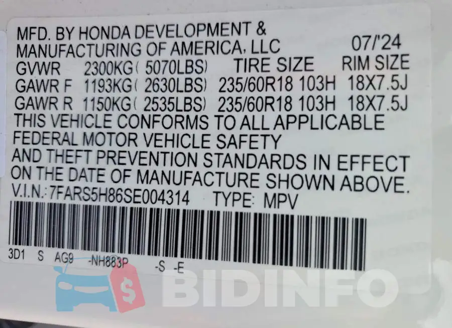 7FARS5H86SE004314 Photo# 14