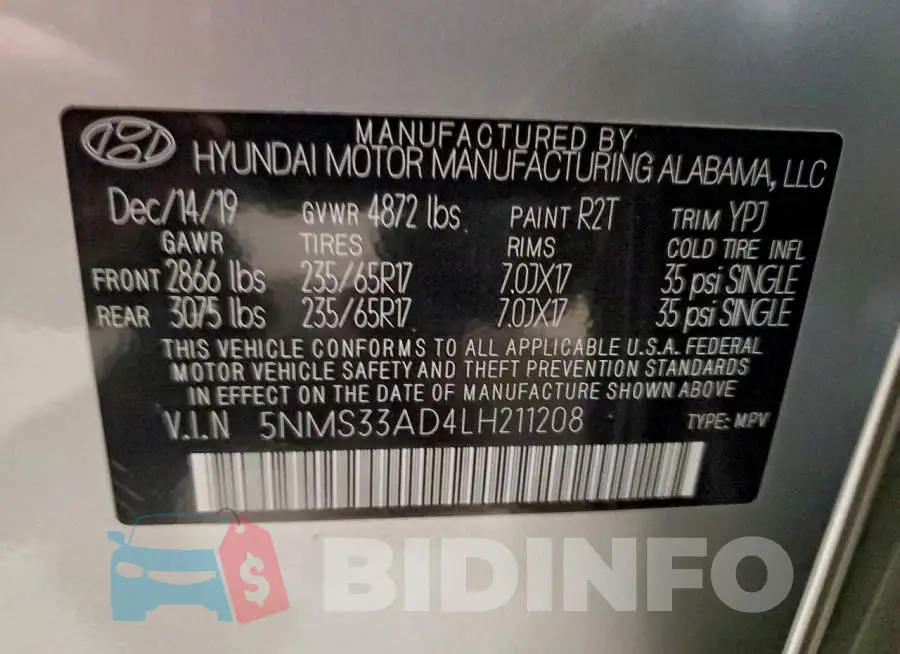 5NMS33AD4LH211208 Photo# 13