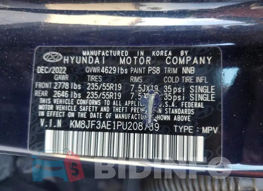 KM8JF3AE1PU208739 Photo# 14