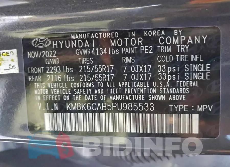 KM8K6CAB5PU985533 Photo# 12