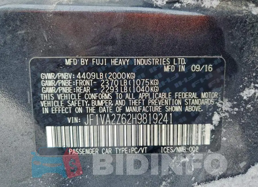 JF1VA2Z62H9819241 Photo# 12