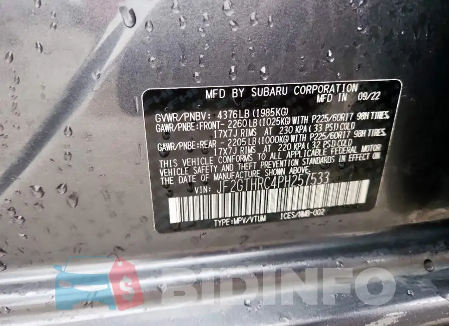 JF2GTHRC4PH257533 Photo# 14