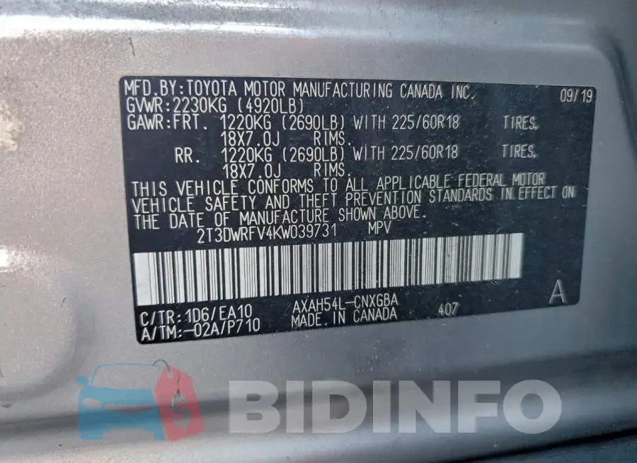 2T3DWRFV4KW039731 Photo# 14