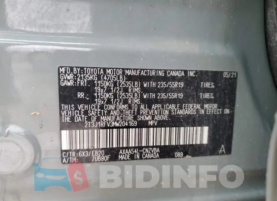 2T3J1RFV3MW204169 Photo# 13