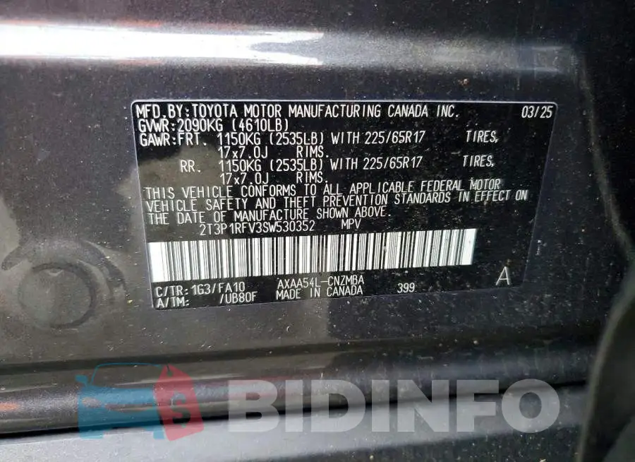 2T3P1RFV3SW530352 Photo# 13