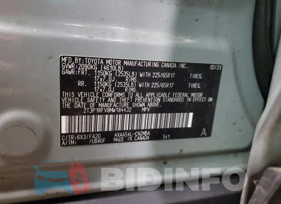 2T3P1RFV8MW184432 Photo# 12