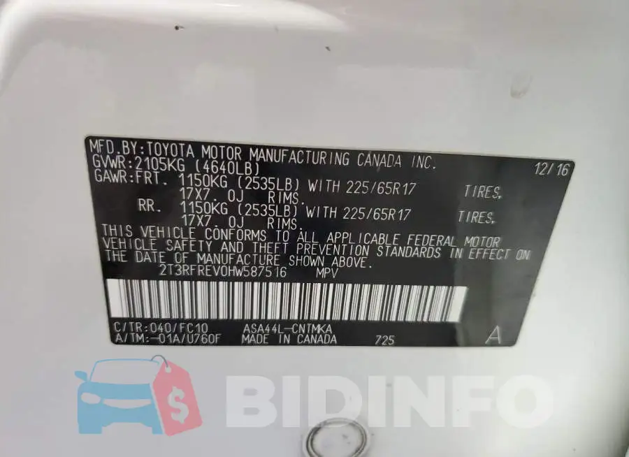 2T3RFREV0HW587516 Photo# 13