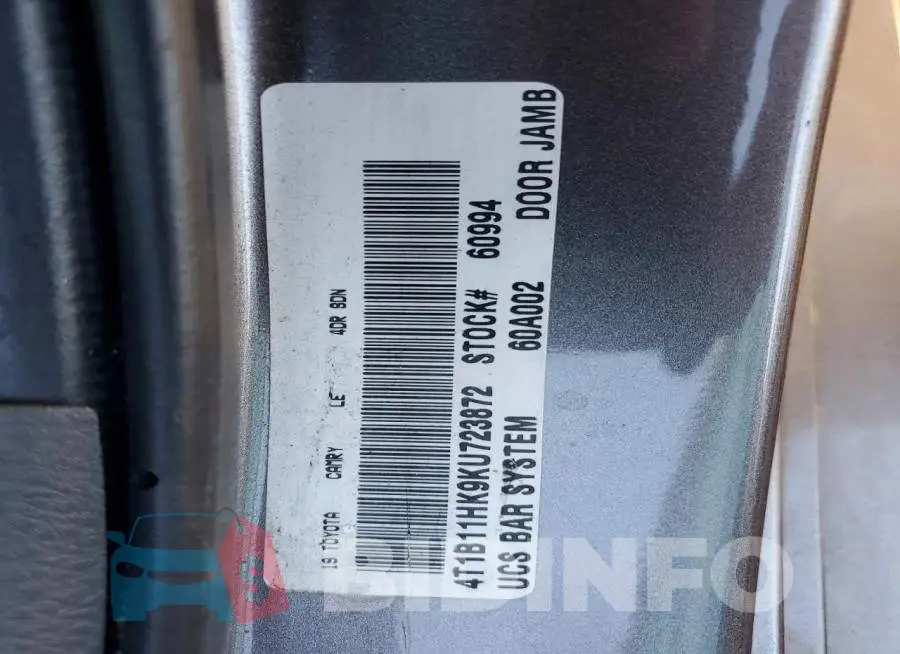 4T1B11HK9KU723872 Photo# 13