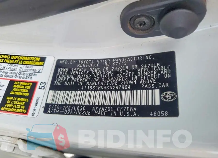 4T1B61HK4KU287904 Photo# 12