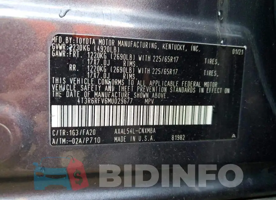 4T3R6RFV6MU029677 Photo# 13