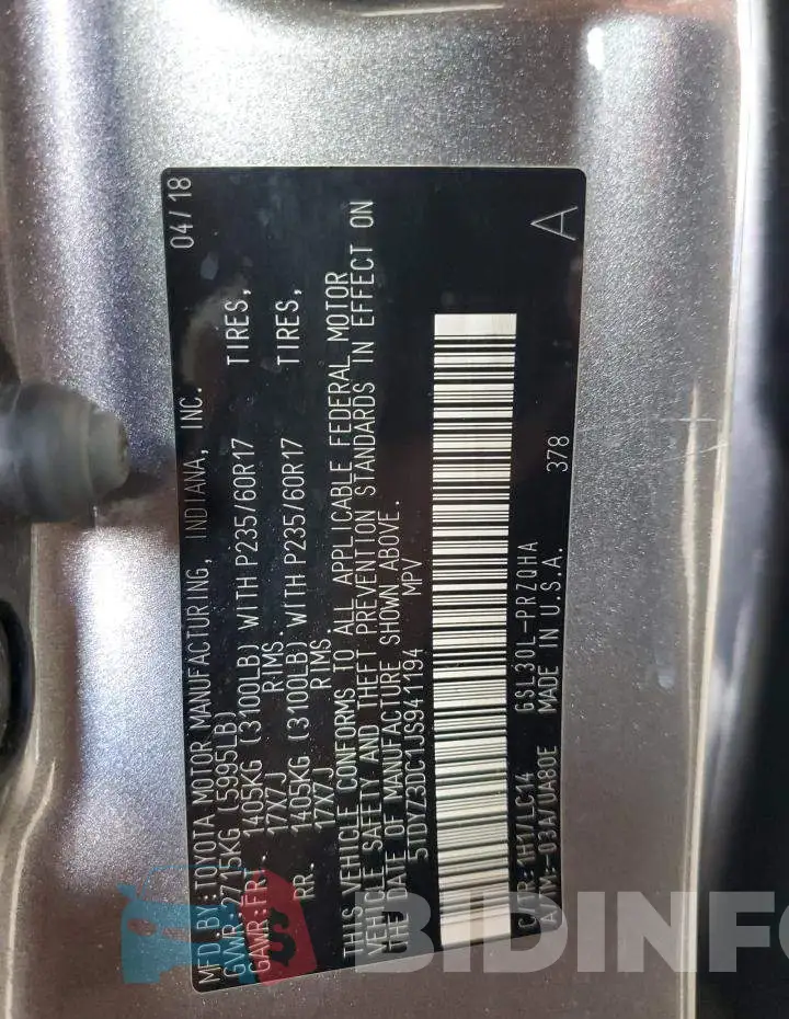 5TDYZ3DC1JS941194 Photo# 14