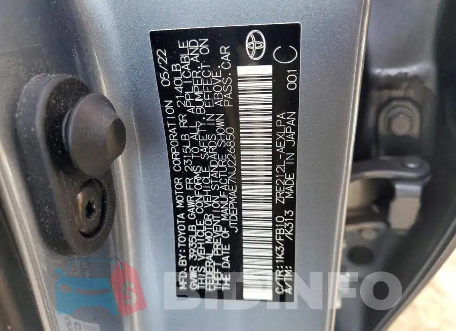 JTDEPMAE7NJ226850 Photo# 12
