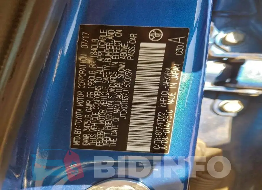 JTDKDTB37J1600239 Photo# 12