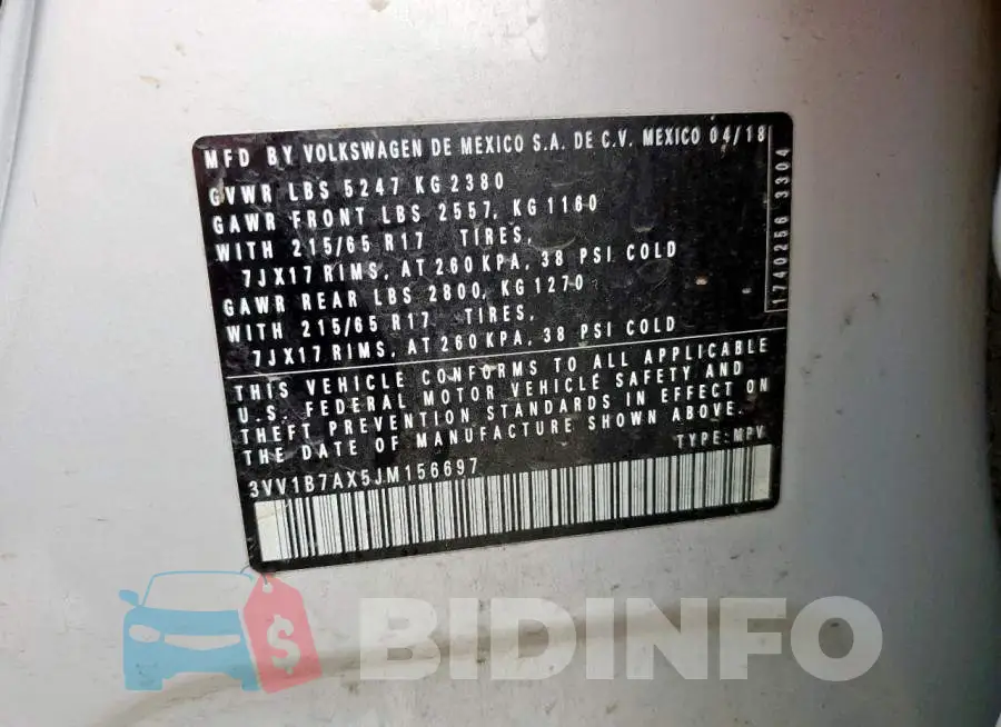 3VV1B7AX5JM156697 Photo# 14