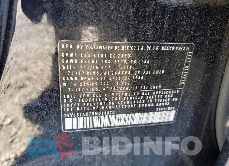 3VV1B7AX7NM013370 Photo# 13