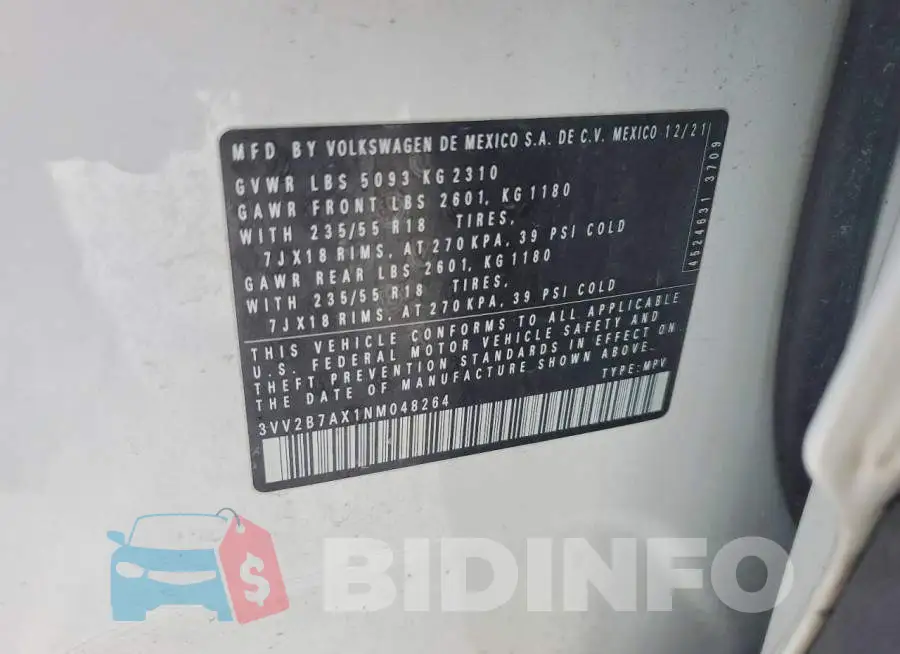 3VV2B7AX1NM048264 Photo# 14