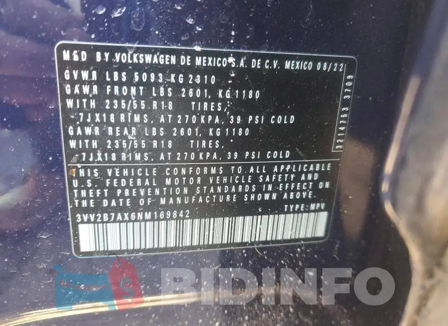 3VV2B7AX6NM169842 Photo# 13