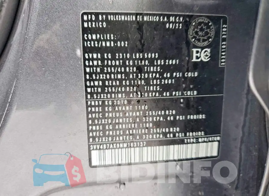 3VV4B7AX9NM163137 Photo# 13