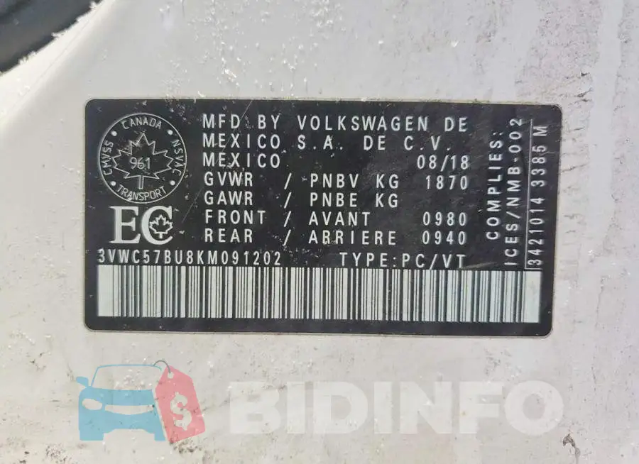 3VWC57BU8KM091202 Photo# 13