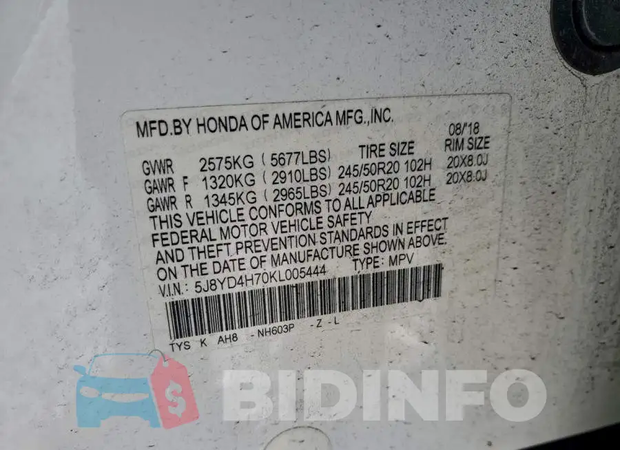 5J8YD4H70KL005444 Photo# 13