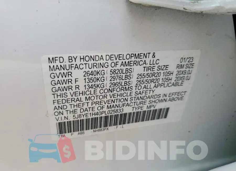5J8YE1H40PL025833 Photo# 13