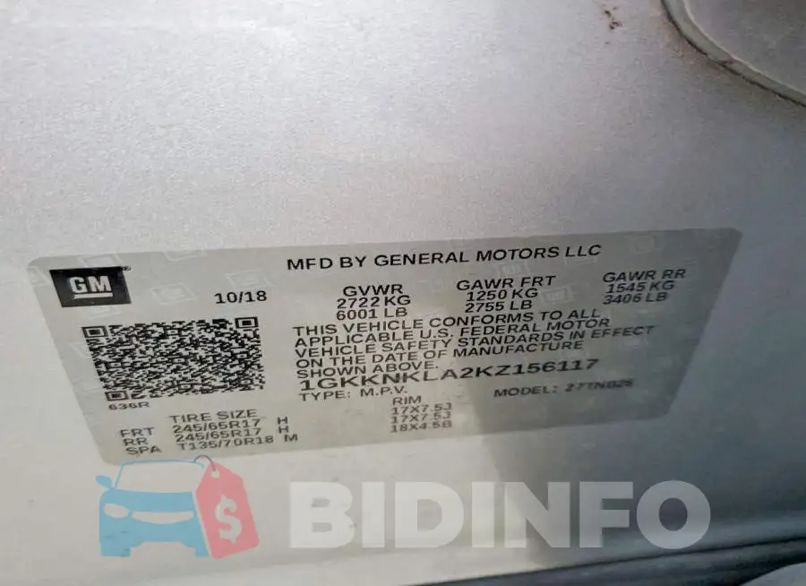 1GKKNKLA2KZ156117 Photo# 13