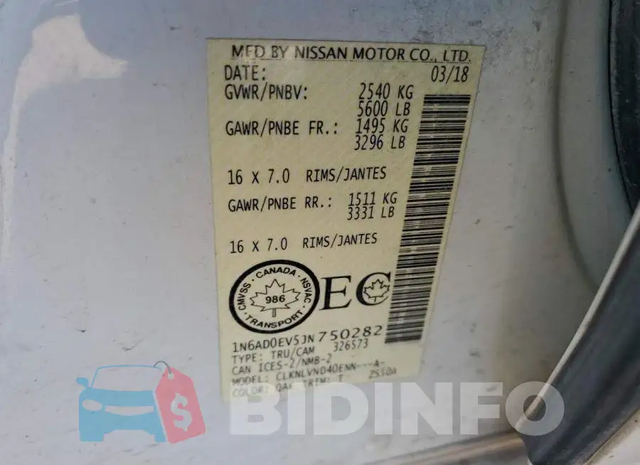 1N6AD0EV5JN750282 Photo# 12