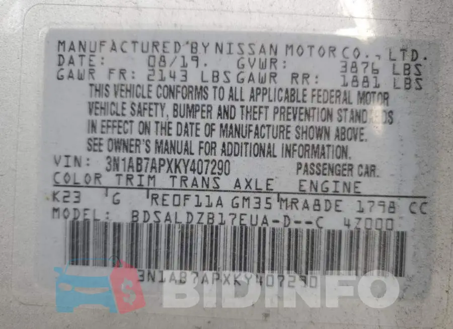 3N1AB7APXKY407290 Photo# 12