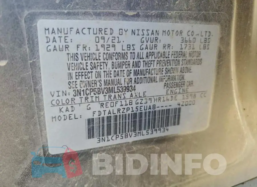 3N1CP5BV3ML539934 Photo# 13