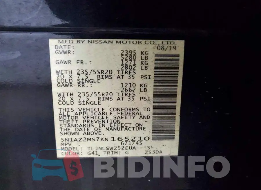 5N1AZ2MS7KN165210 Photo# 13