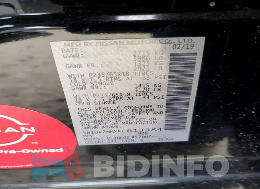 5N1DR2MMXKC613384 Photo# 13