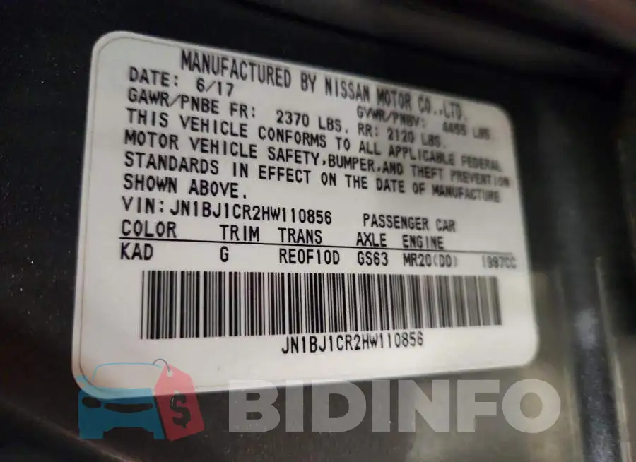 JN1BJ1CR2HW110856 Photo# 13