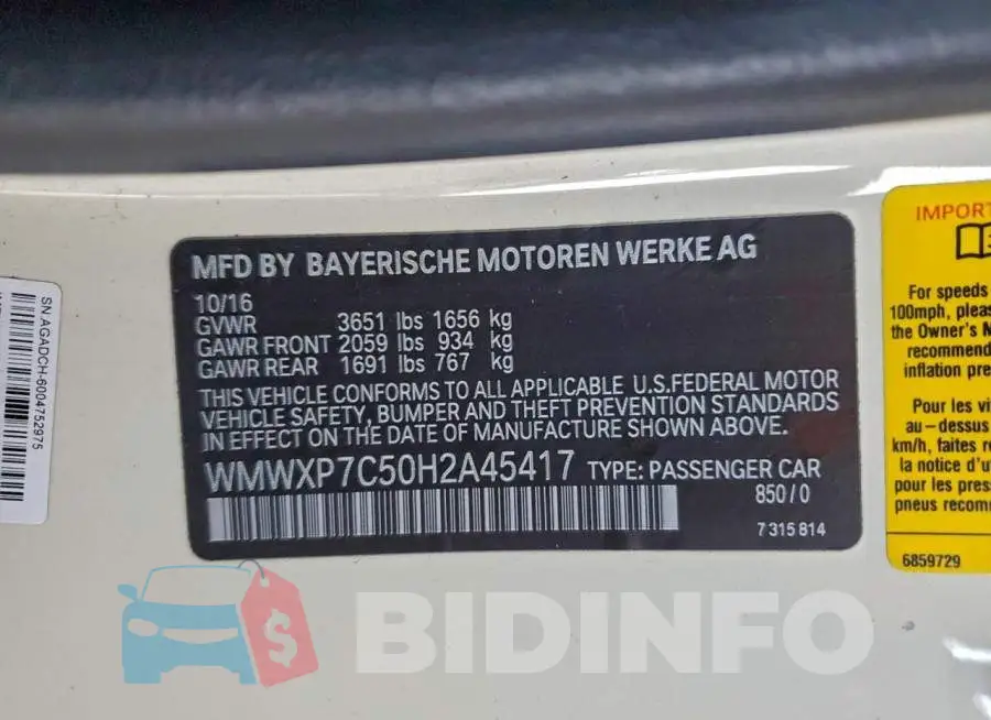WMWXP7C50H2A45417 Photo# 12