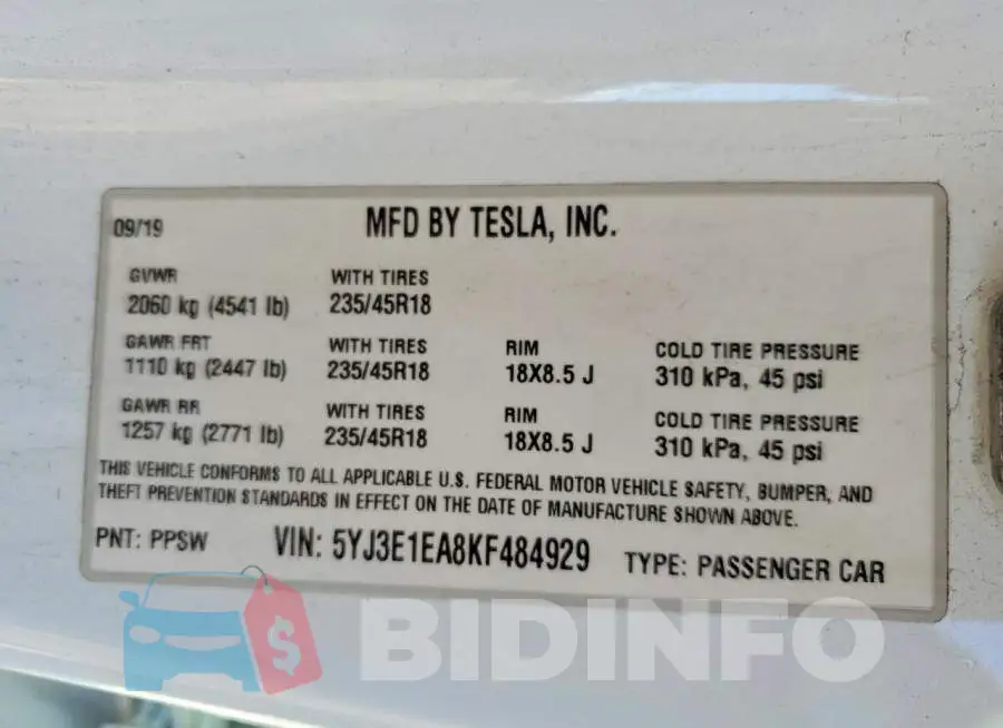 5YJ3E1EA8KF484929 Photo# 12