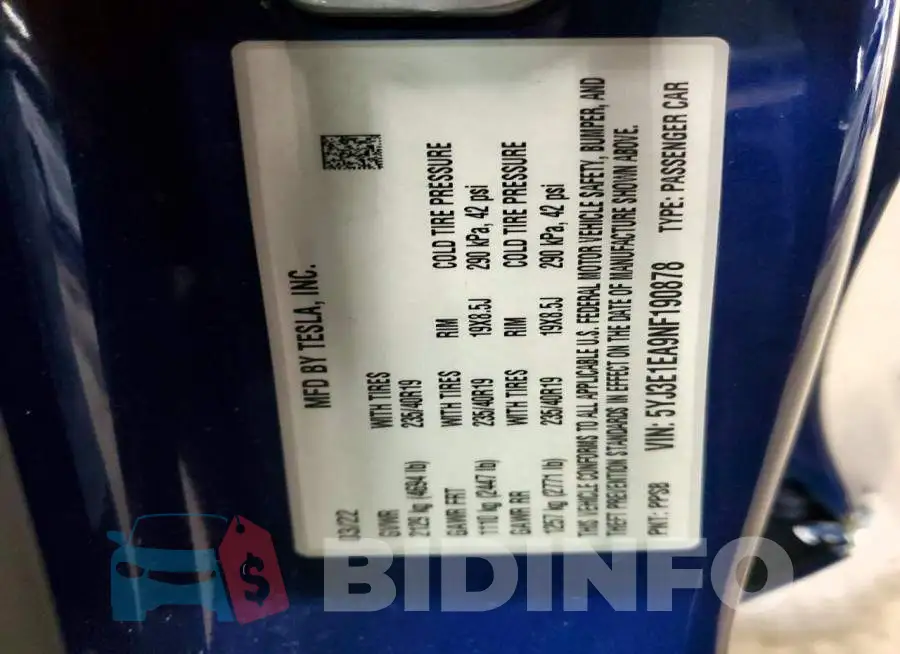 5YJ3E1EA9NF190878 Photo# 12