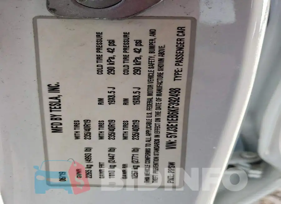 5YJ3E1EB6KF392498 Photo# 13