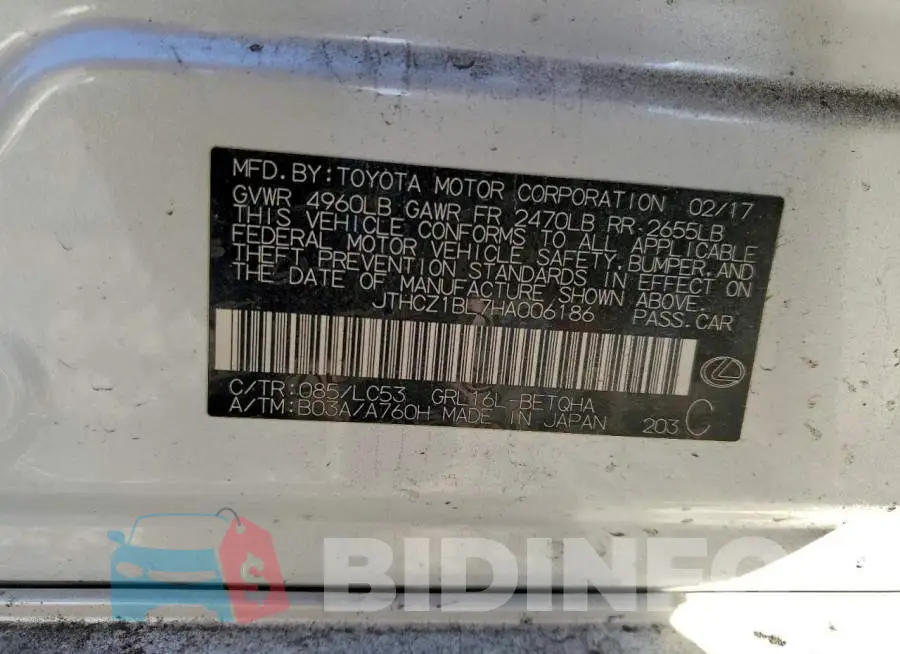JTHCZ1BL7HA006186 Photo# 12