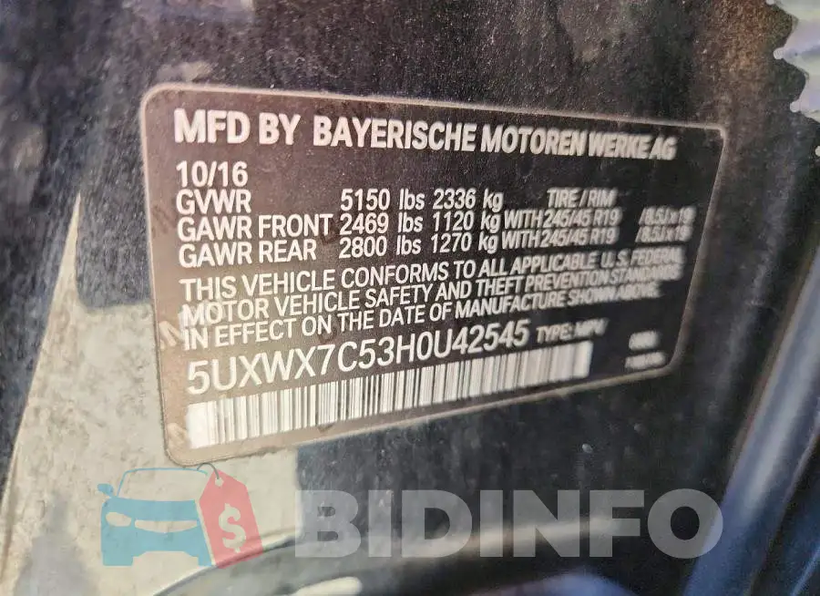 5UXWX7C53H0U42545 Photo# 12
