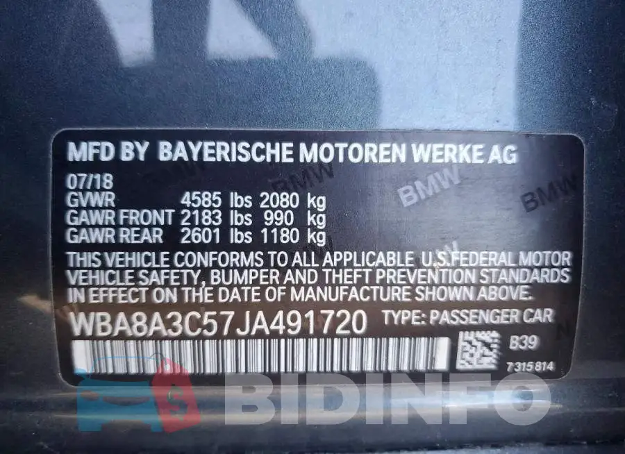 WBA8A3C57JA491720 Photo# 12