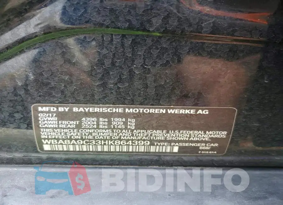 WBA8A9C33HK864399 Photo# 13